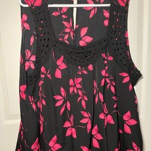 Lane Bryant Black and Pink Embellished Cropped Tank Top